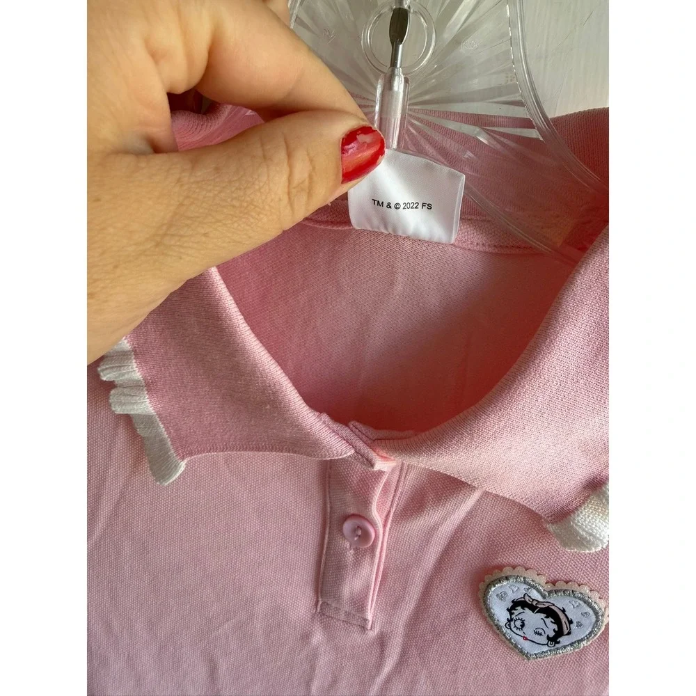 Betty Boop Girls Pink Polo Dress Ruffle Collar Pleated Skirt Size 140 2022